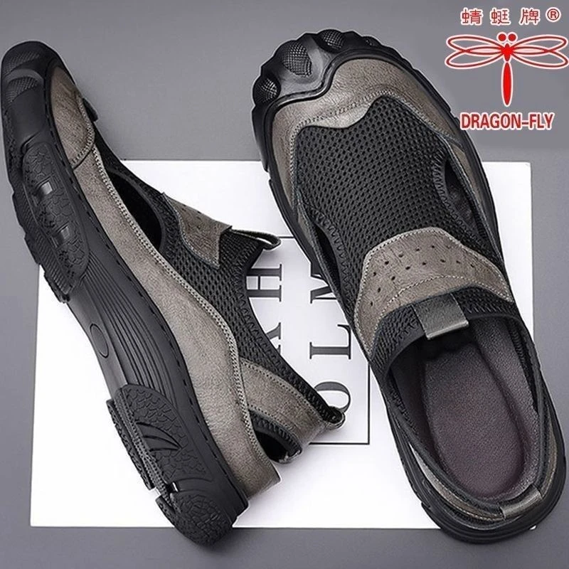 蜻蜓牌凉鞋男士2025夏季新款休闲透气轻便软底一脚蹬户外洞洞鞋