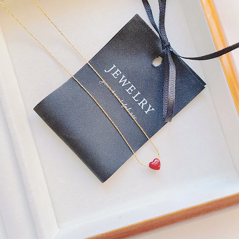 钛钢项链 【通体钛钢洗澡免摘】甜美红色爱心形小巧项链女本命年款
