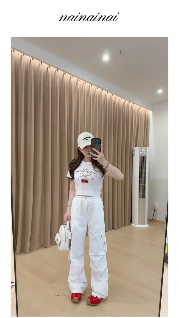 奈奈妮【酷女孩】工装裤女2025夏季新款可束脚工装裤3072
