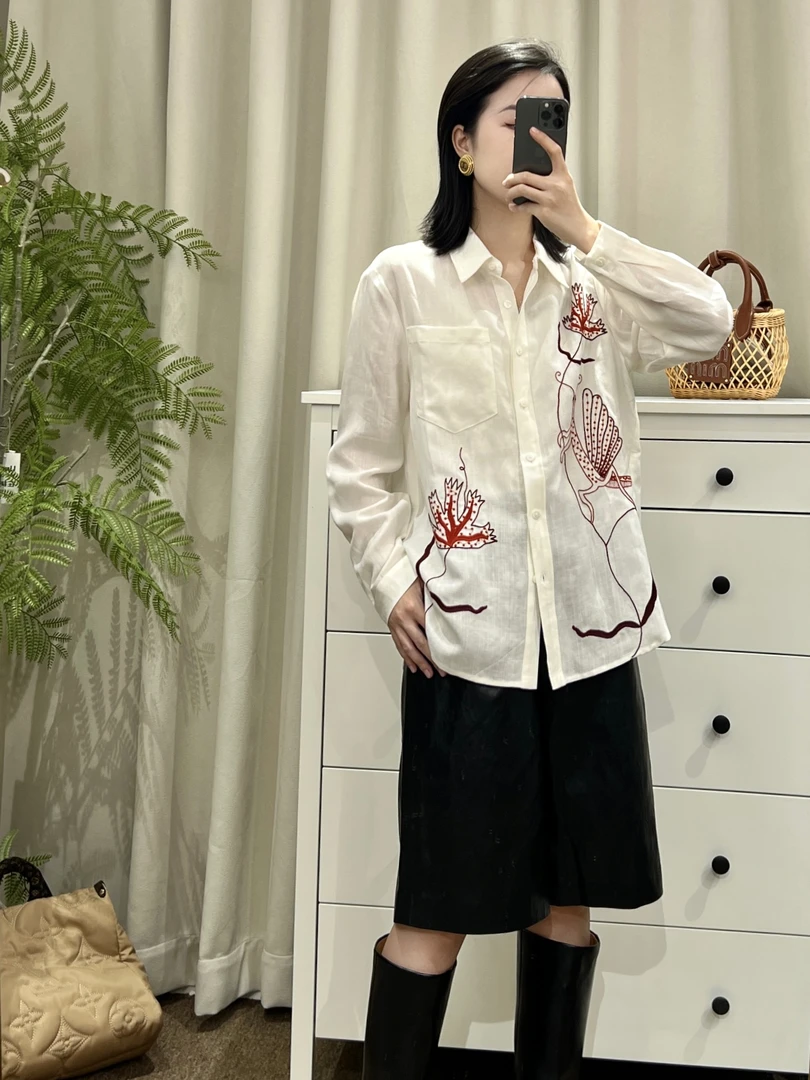 【深圳丽姐-Laura】小众设计天丝亚麻刺绣衬衣