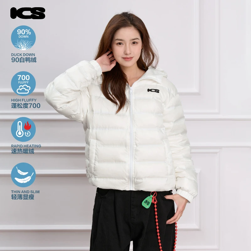 ics丨iconslab轻量连帽排骨羽绒服2024年新款秋冬白鸭绒外套