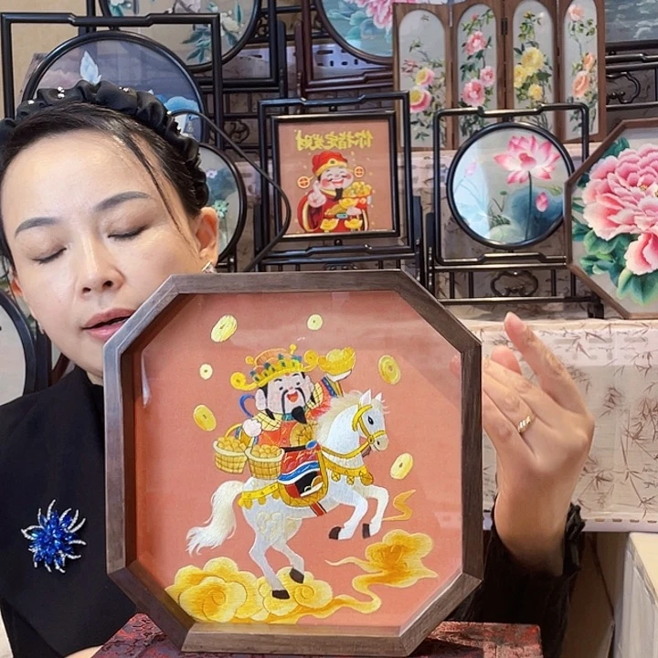 织绣苏绣摆台胡桃木手工双面