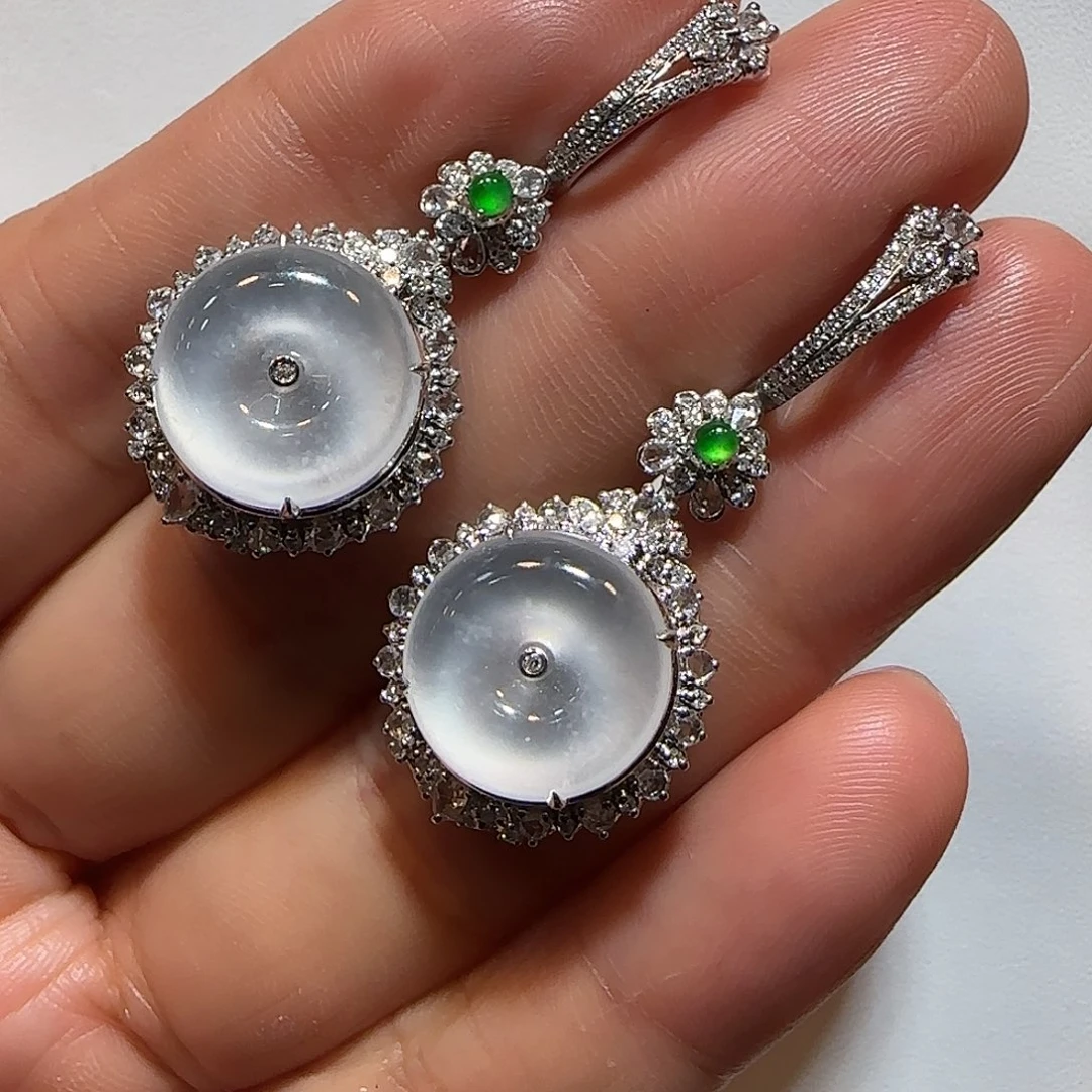 翡翠18K金镶嵌耳饰平安扣耳坠