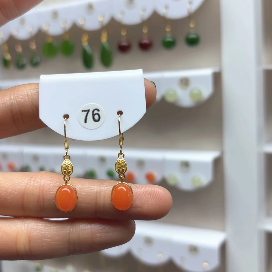 南红玛瑙耳饰银S925镶嵌2