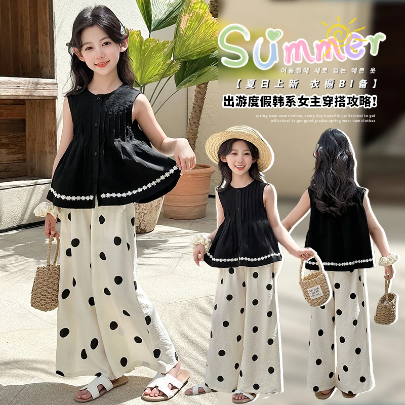 女童夏季娃娃衫九分裤套装2025新款时尚甜酷中大女孩洋气休闲套装