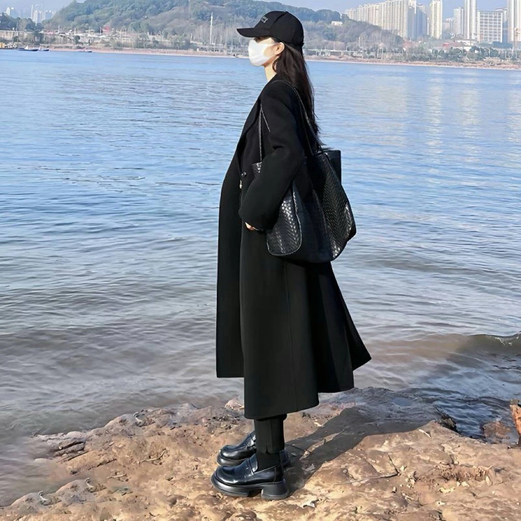 【新品风衣】赫本风黑色女修身显瘦春秋大衣女装中长款气质休闲外套