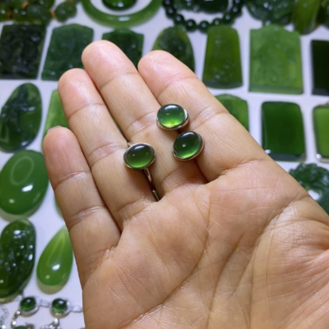 【闪购商品】蛇纹石玉戒指银S925镶嵌黎***譜