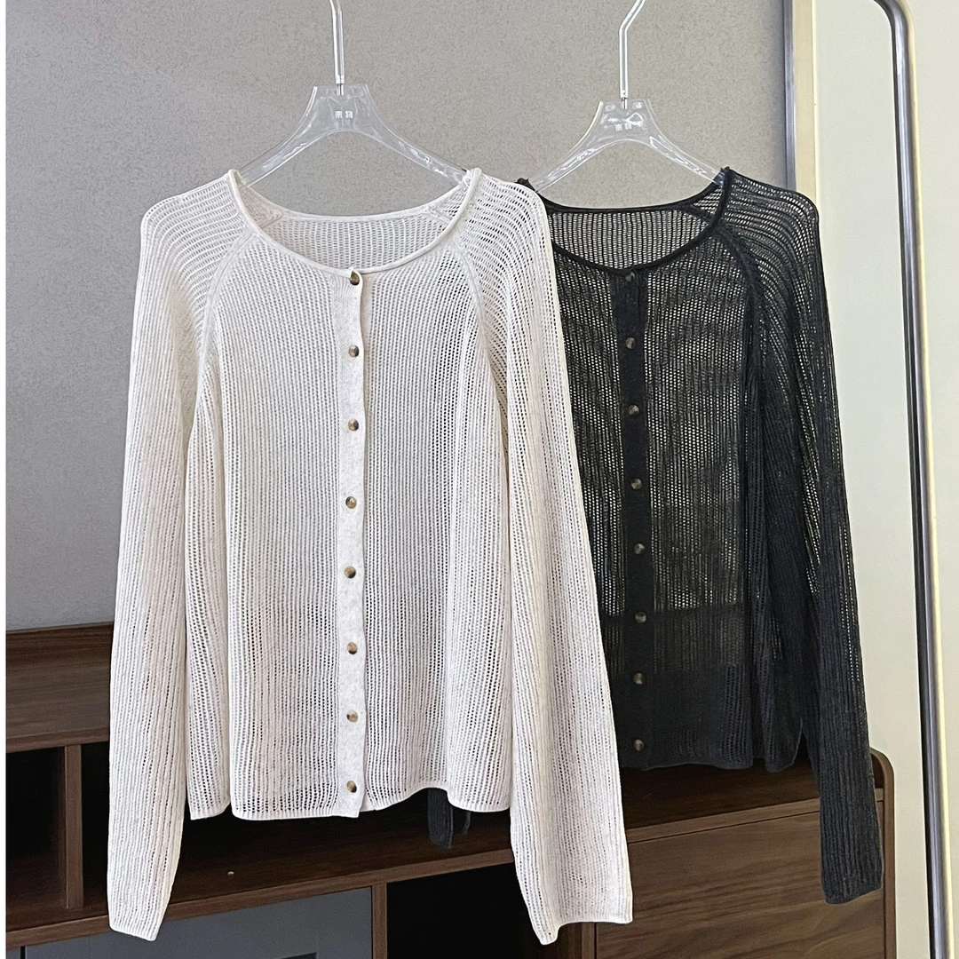 慵懒范！捕梦网开衫！天丝亚麻手工挑洞镂空针织开衫女空调防晒衫