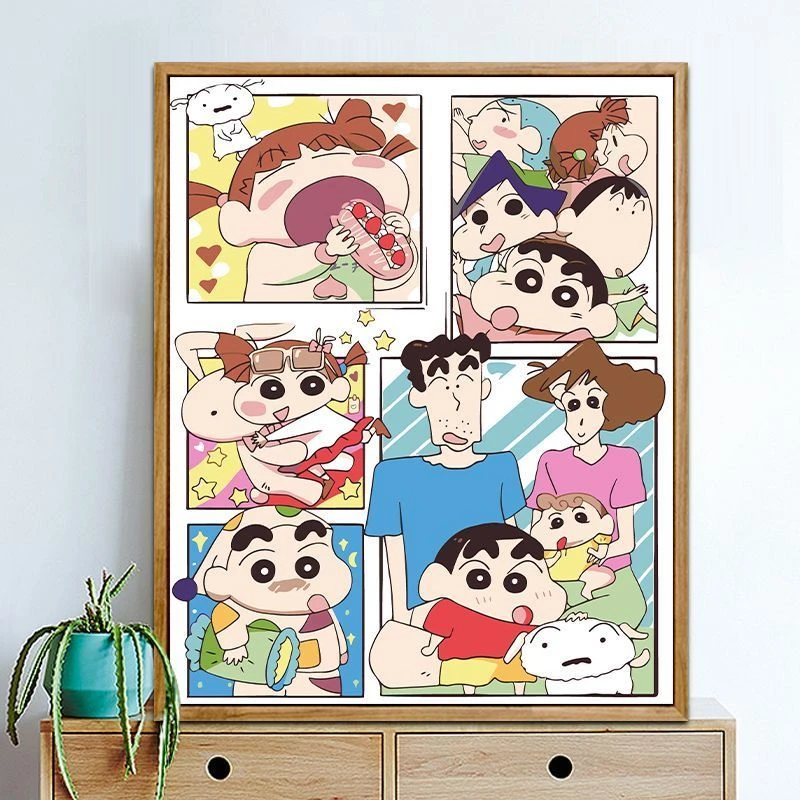 蜡笔小新油画手工diy礼物颜料绘画手绘卡通填色涂色挂画装饰画画