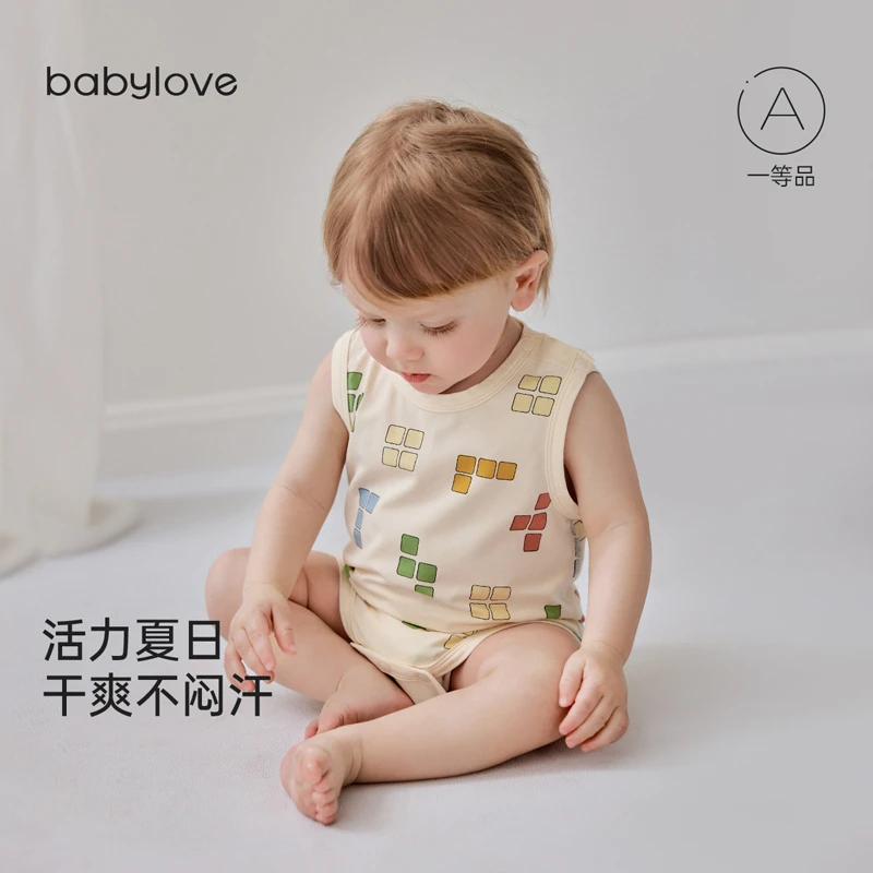 babylove【清仓很超值】婴幼儿吊带包屁衣夏季棉莫宝宝透气哈衣爬服