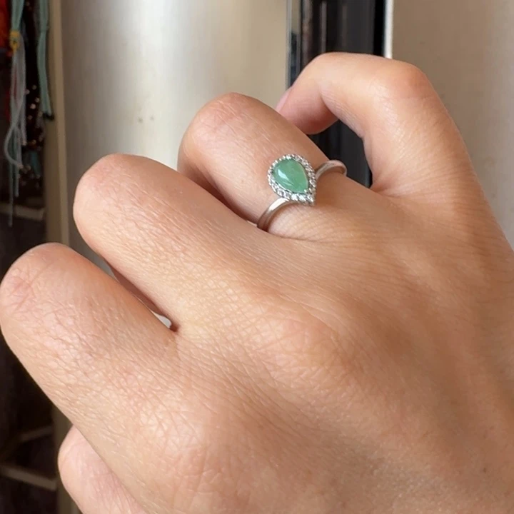 翡翠银S925镀金镶嵌戒指戒指