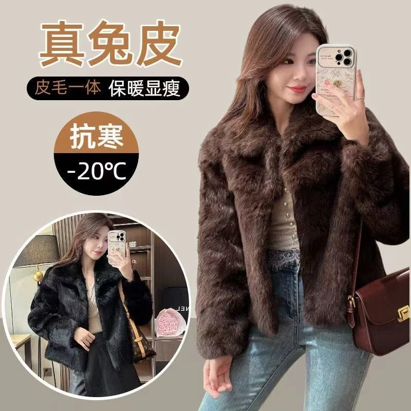 上东老钱2025秋冬新款整皮全真兔毛皮草外套女短款显瘦高级感上衣