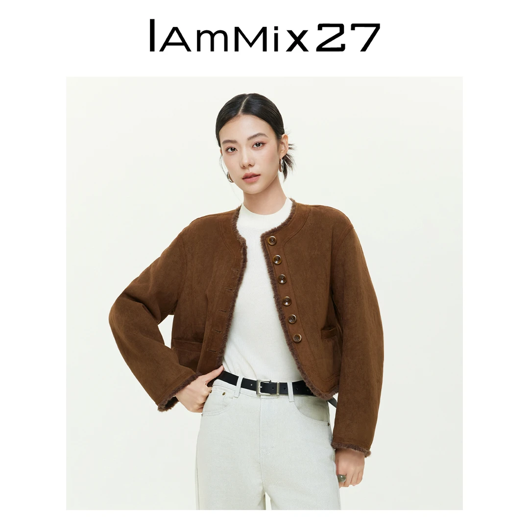 Iammix27开衫圆领气质秋冬简约女短外套Z5D4008