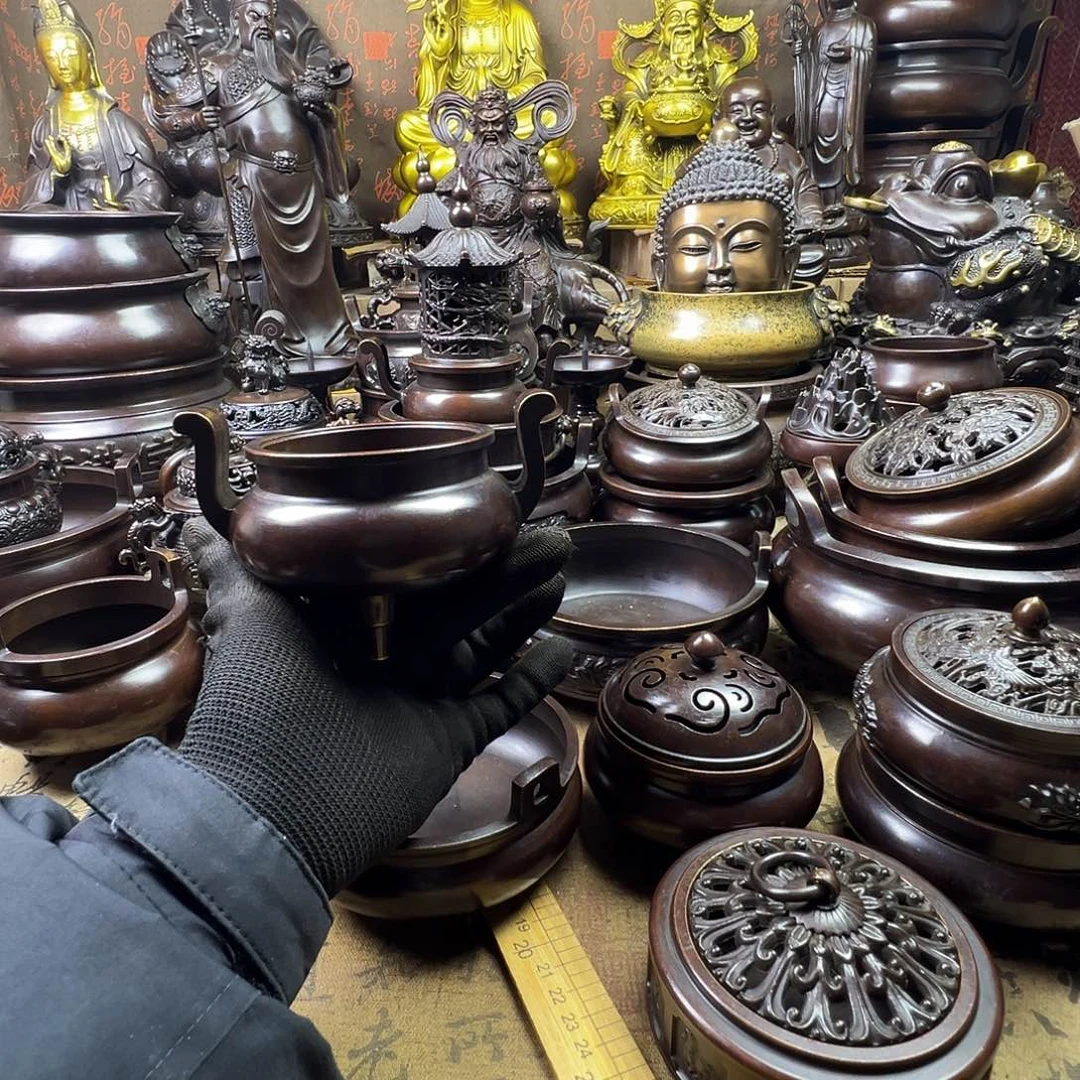 无***属8.5公分口径官帽炉铜香炉供香炉聚宝盆