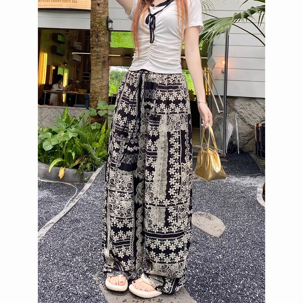 【夏日几荷花定制现货】棉绸裤女夏季薄款九分ins风宽松大码凉凉裤