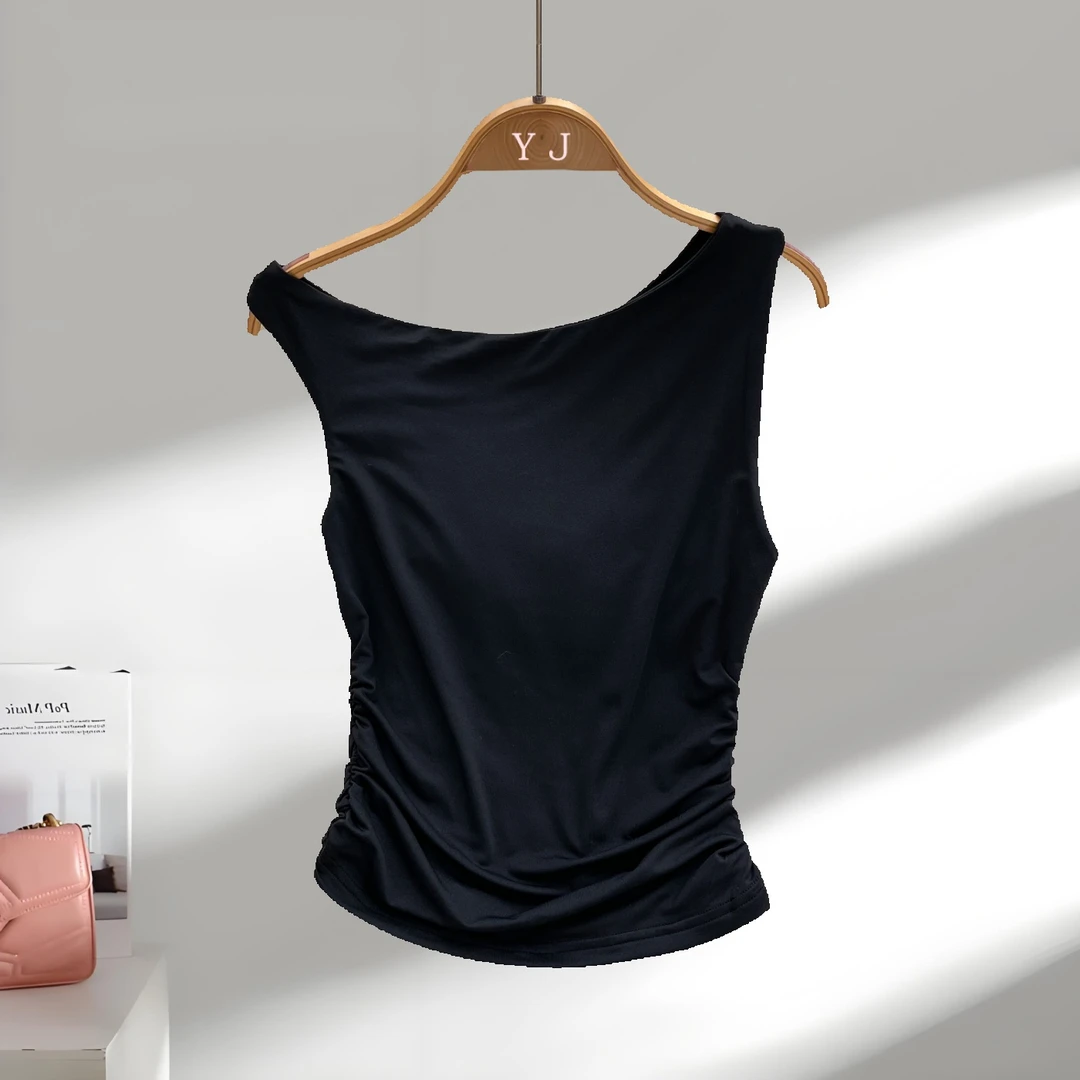 法式极简风无袖背心夏季新款褶皱修身别致绝美轻奢上衣洋气休闲装