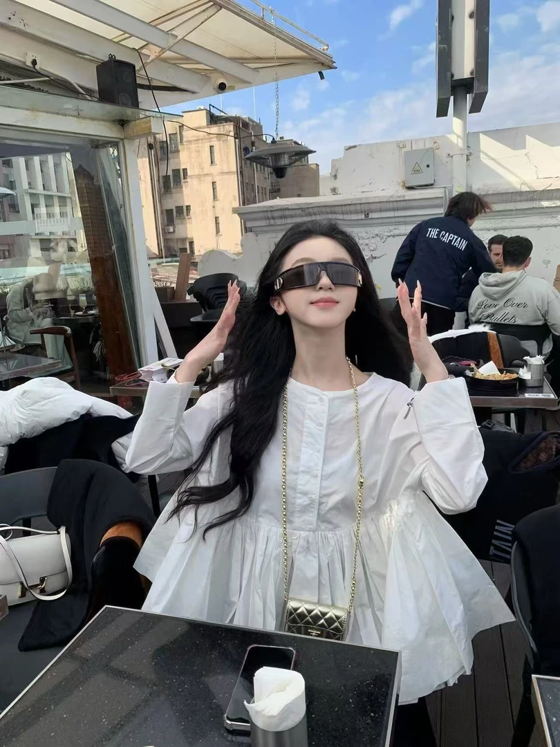 张爆爆 大摆衬衫上衣25春夏 白色衬衣长袖日系宽松复古娃娃衫