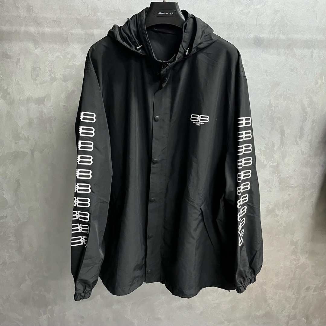 未使用 Balenciaga/巴黎世家 黑色徽标印花拉链休闲长袖夹克/40