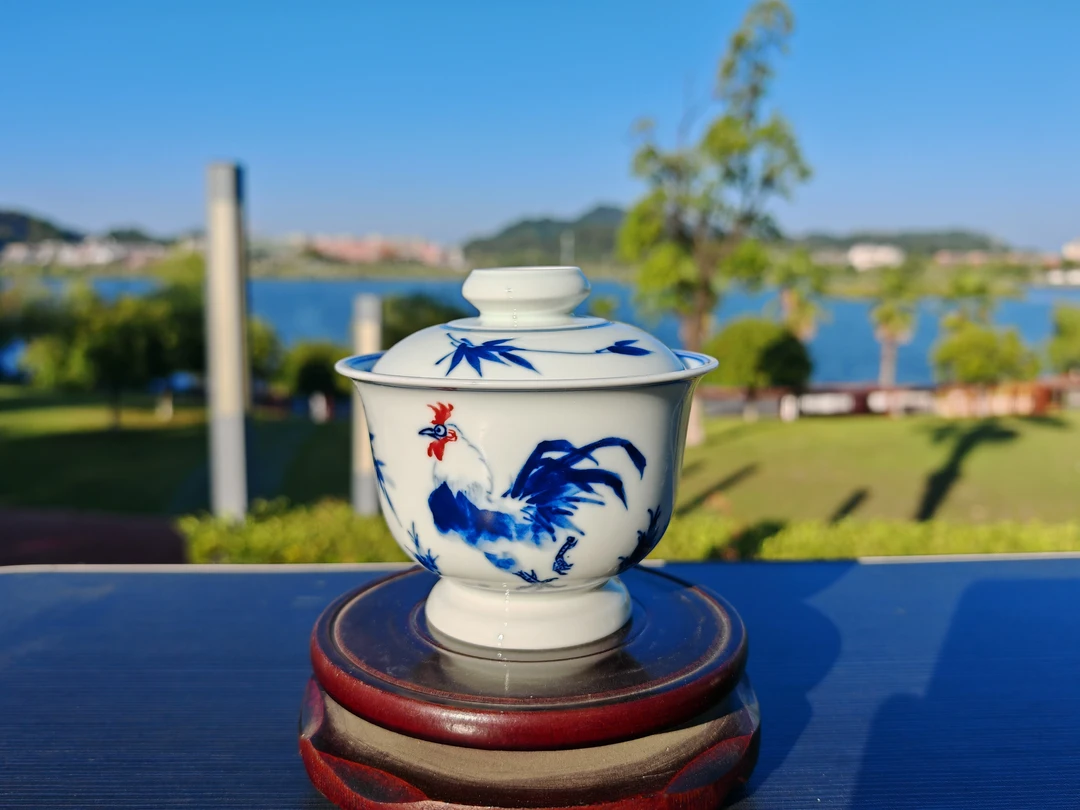 正宗景德镇柴窑茶器全手工手绘写意竹子兰花虾趣牡丹盖碗通用链接