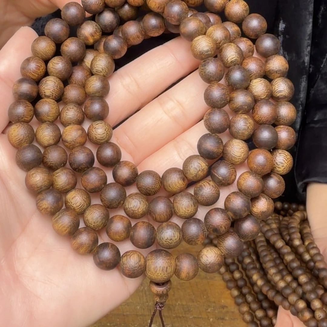 沉香手串海南料莺歌绿奇楠张勺子淳化老料高货圆珠多圈一条0.9mm
