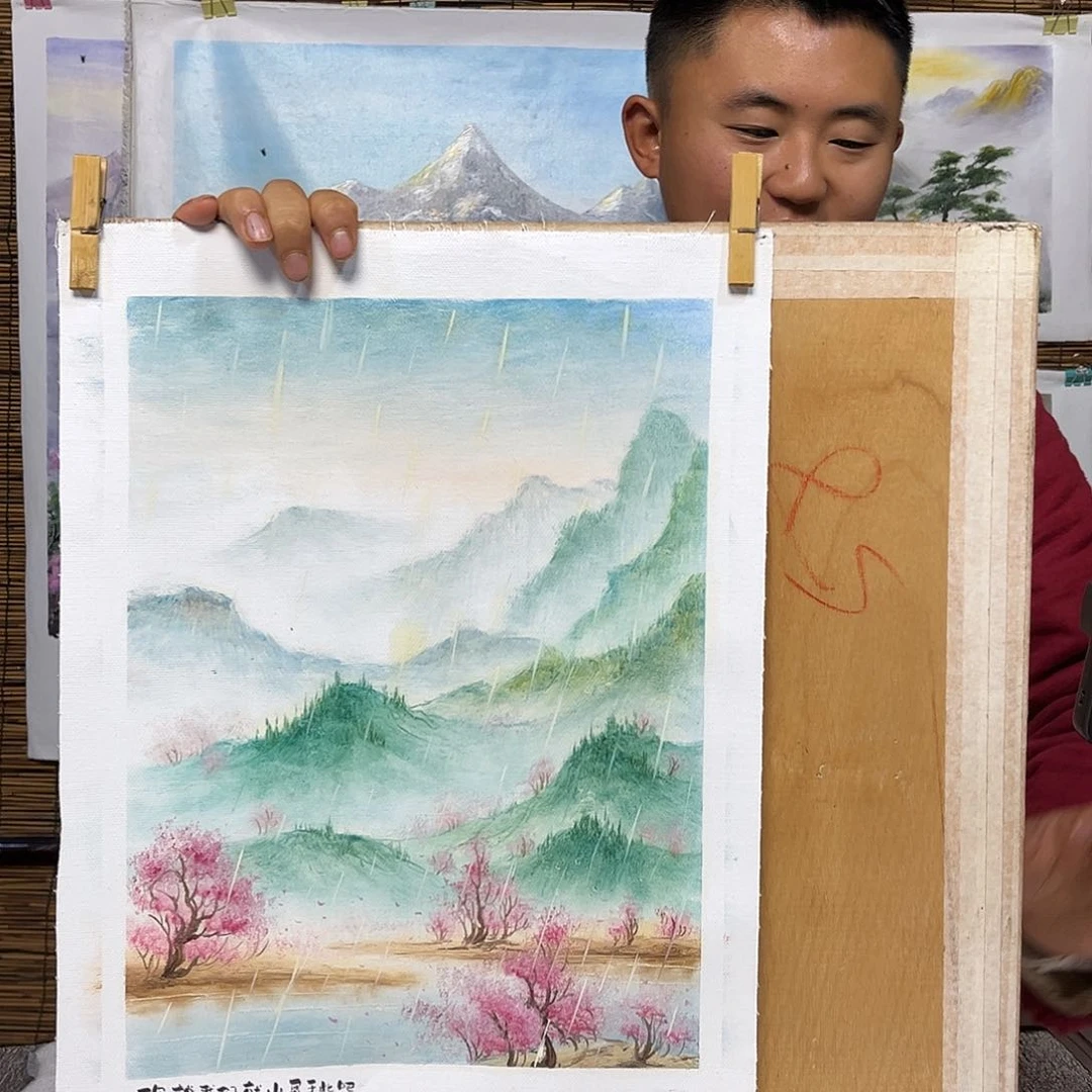 油画行路人小院绘画作品竞拍