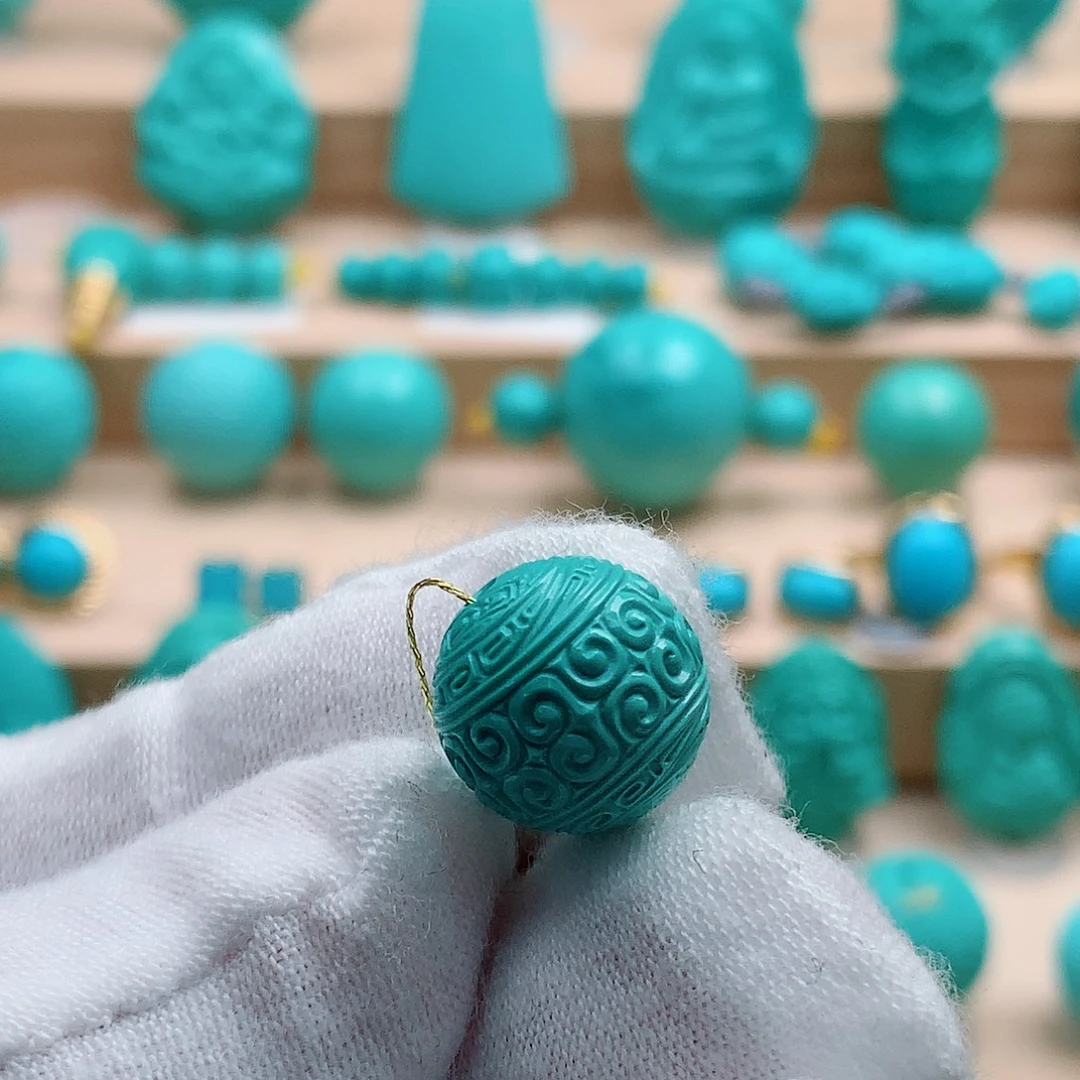 绿松石未镶嵌回纹珠