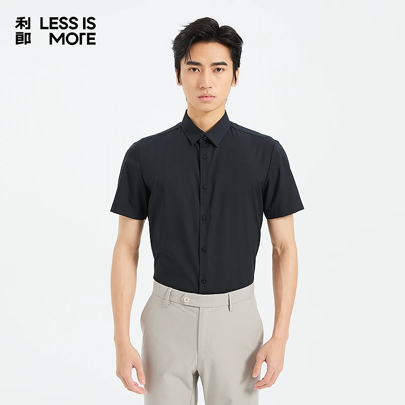 【商场同款】利郎LESSISMORE衬衫夏季修身透气纯色男士休闲短袖衬衫