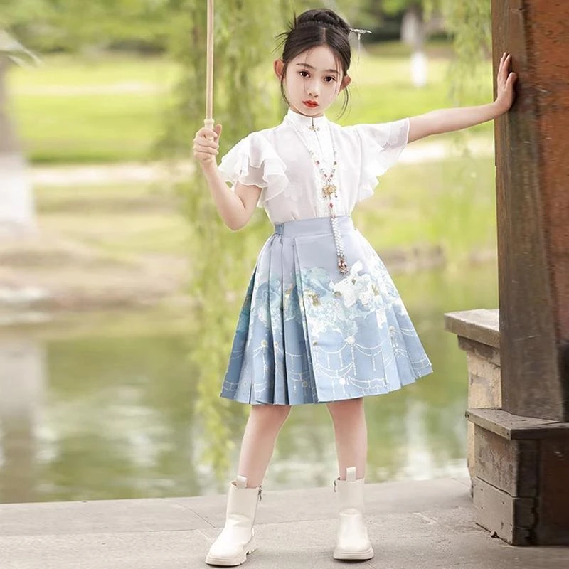 巴拉童年女童中国风马面裙套装明制儿童古装汉服古风唐装夏季薄款