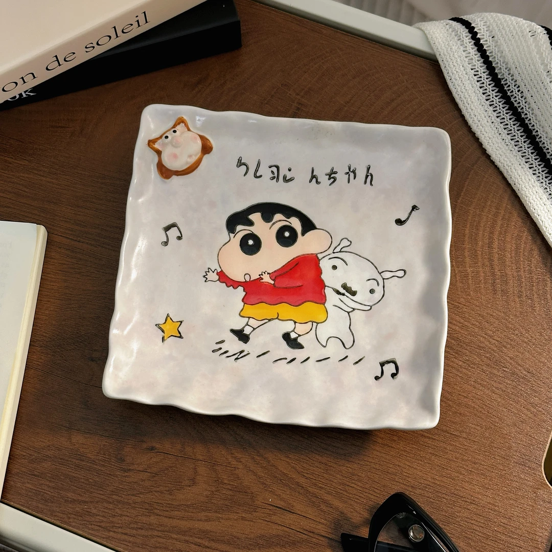 【萌趣时光】陶瓷创意点心盘家用陶瓷早餐盘卡通手绘杯垫精致菜盘