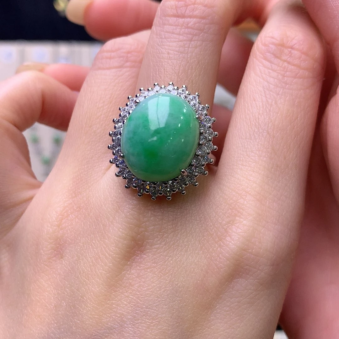 翡翠银S925镶嵌戒指59