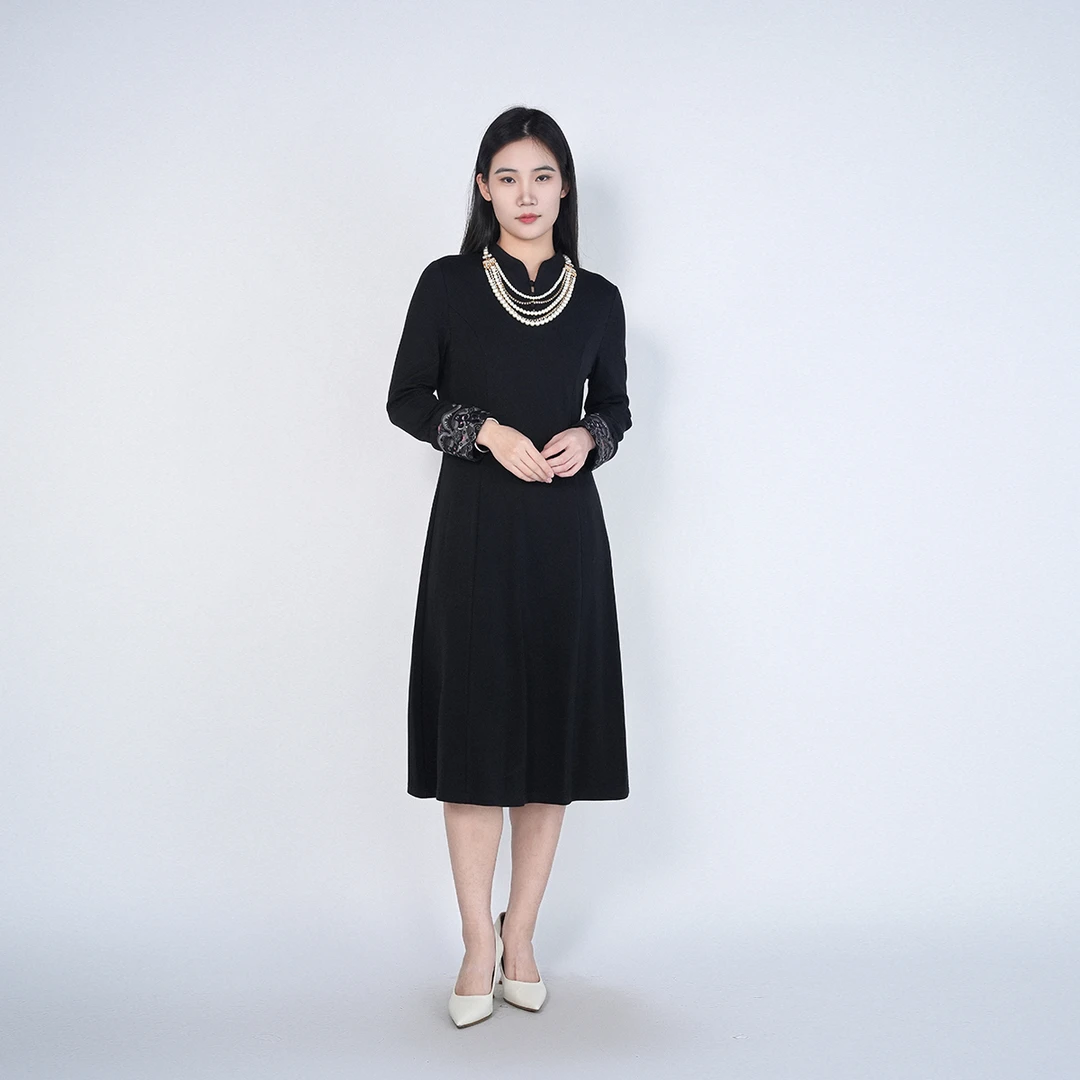 中国风精致刺绣秋冬新款棉质舒适百搭气质女辛禧连衣裙HASS010009