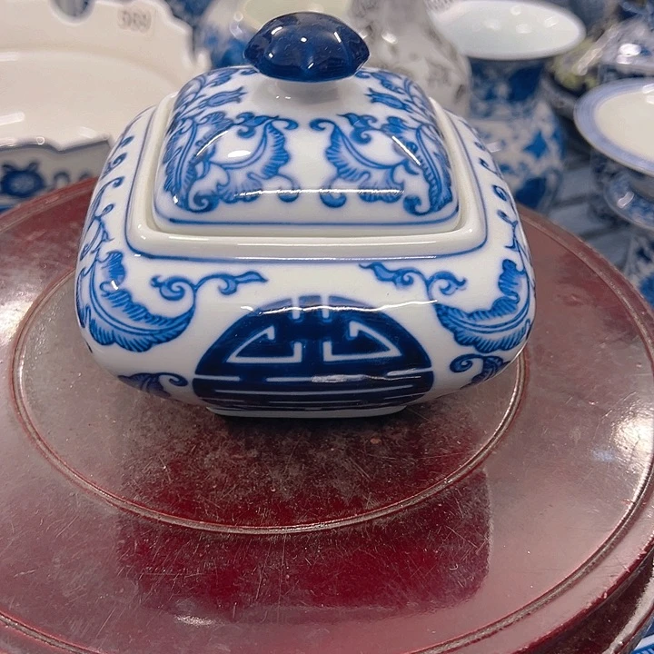 摆件枣**麻青花瓷手工手绘高温釉下彩家居摆件