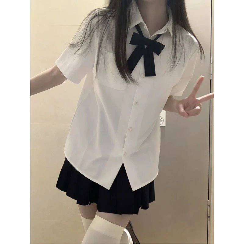 日系衬衫短袖显瘦百搭学院风夏季新款jk泰式校服百褶裙套装女孩