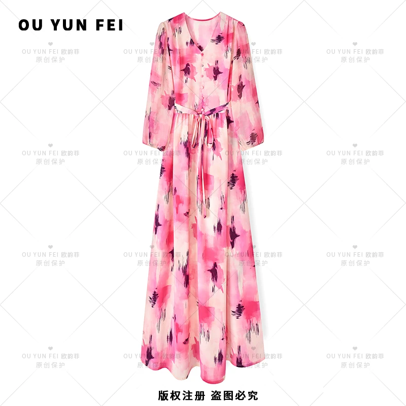 女装连衣裙高级显瘦秋季气质时尚碎花长裙轻奢夏季春季春夏F1737