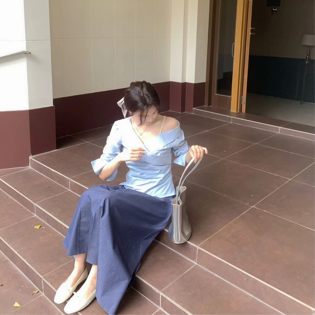 【芝士Cheese】古早小韩花 法式气质优雅度假收腰显瘦长袖衬衫