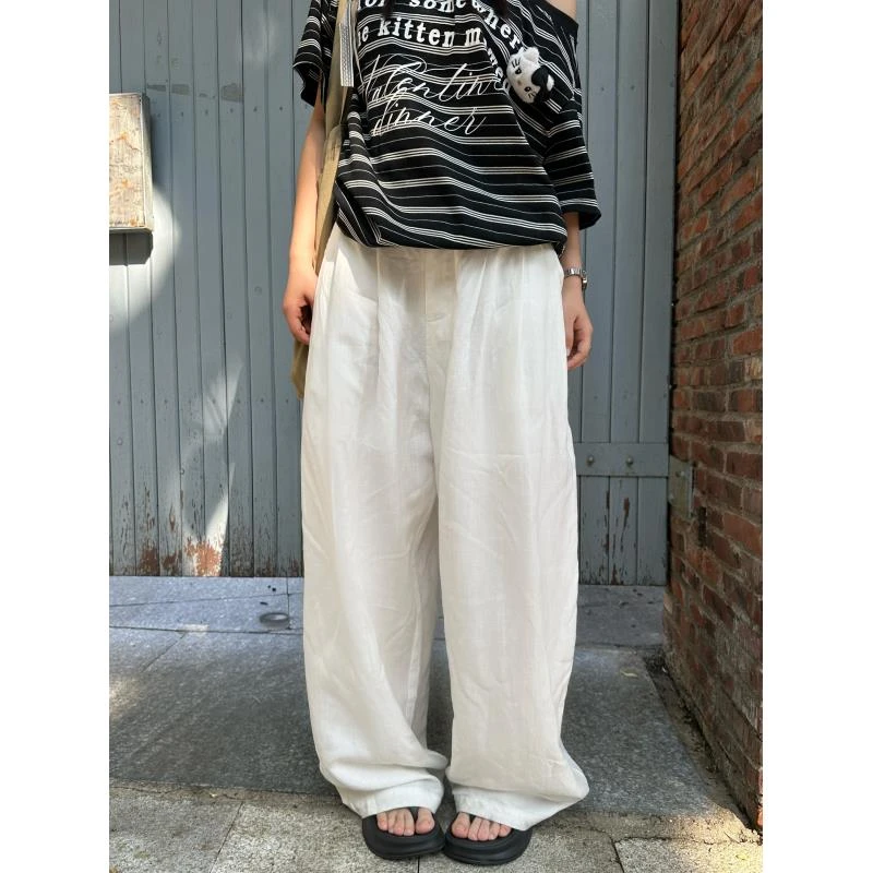纯色直筒裤薄款夏季休闲裤薄中腰裤子垂感常规款长裤