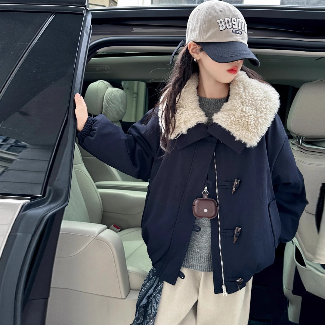 女童加绒外套秋冬装2025新款洋气儿童加厚派克服女大童冬季毛毛衣