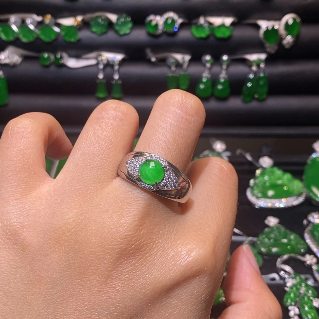 翡翠戒指银S925镶嵌男戒蛋面