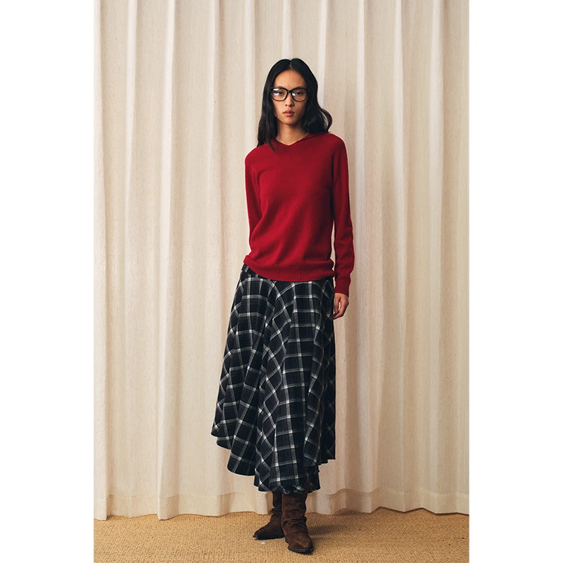 HERLAND她地【小红帽】100%纯羊毛百搭连帽针织衫女慵懒风内搭毛衣