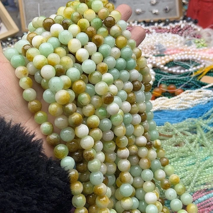 玛瑙/玉髓珠宝半成品未镶嵌2条10mm黄翡飘花几颗有瑕疵