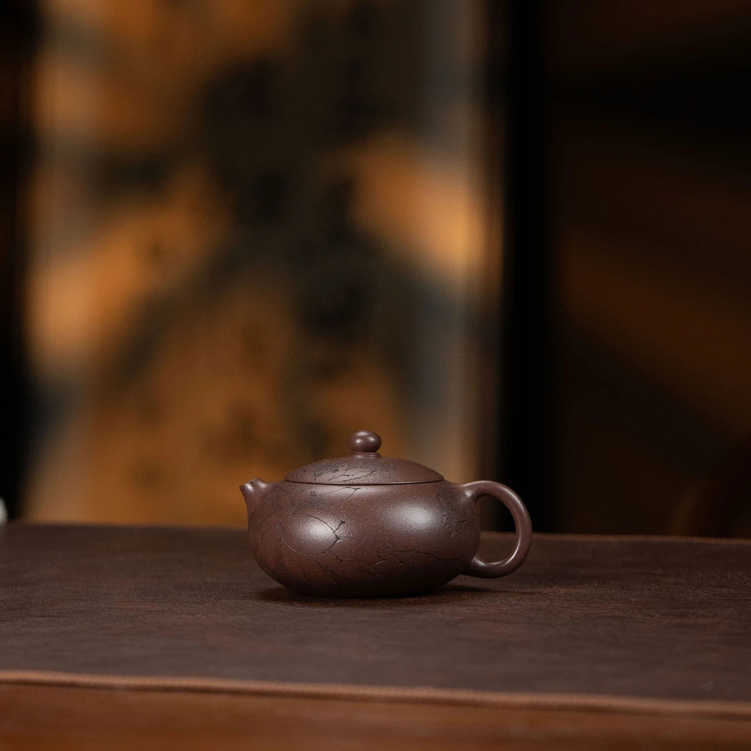 【利贞l荷韵扁西施】李建军制 原矿紫玉金砂170cc 紫砂壶 家用茶具