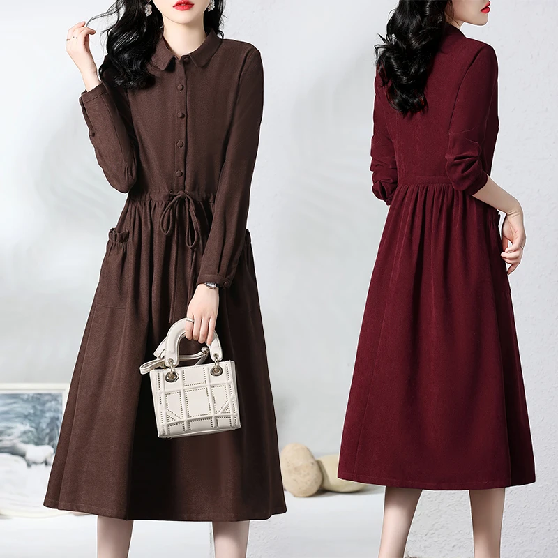 连衣裙女秋2025新款气质妈妈复古衬衫裙长袖小众炸街高级感后妈裙