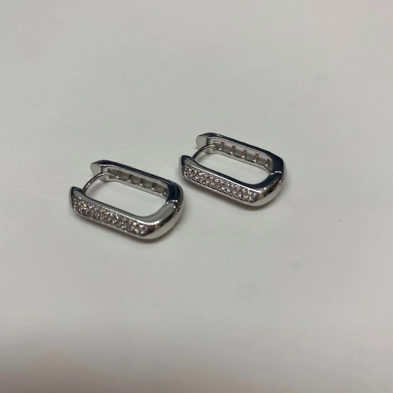 合金合成锆石耳饰 925银针 镀K金 马蹄半镶耳饰 ZF-A1150