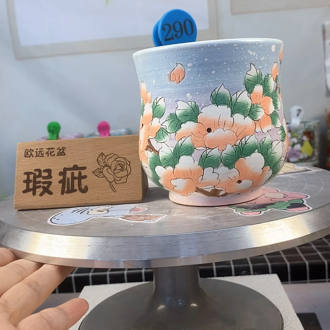 紫砂花盆红陶手绘花盆
