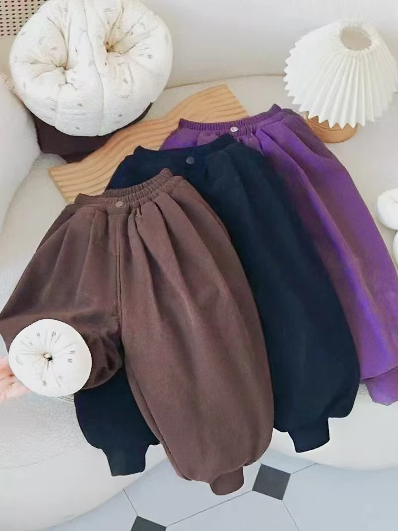 加厚一条过冬温变4层加棉儿童木棉绒裤子男女童灯笼裤子韩版宽松
