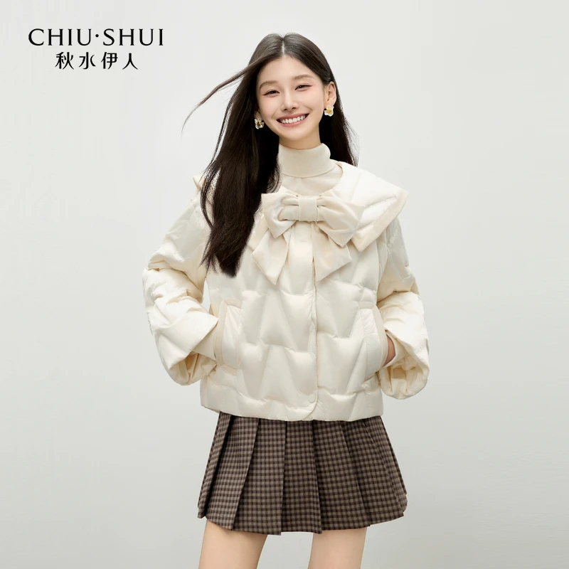 【直播优选】秋水伊人复古蝴蝶结羽绒服翻领外套625409C150138