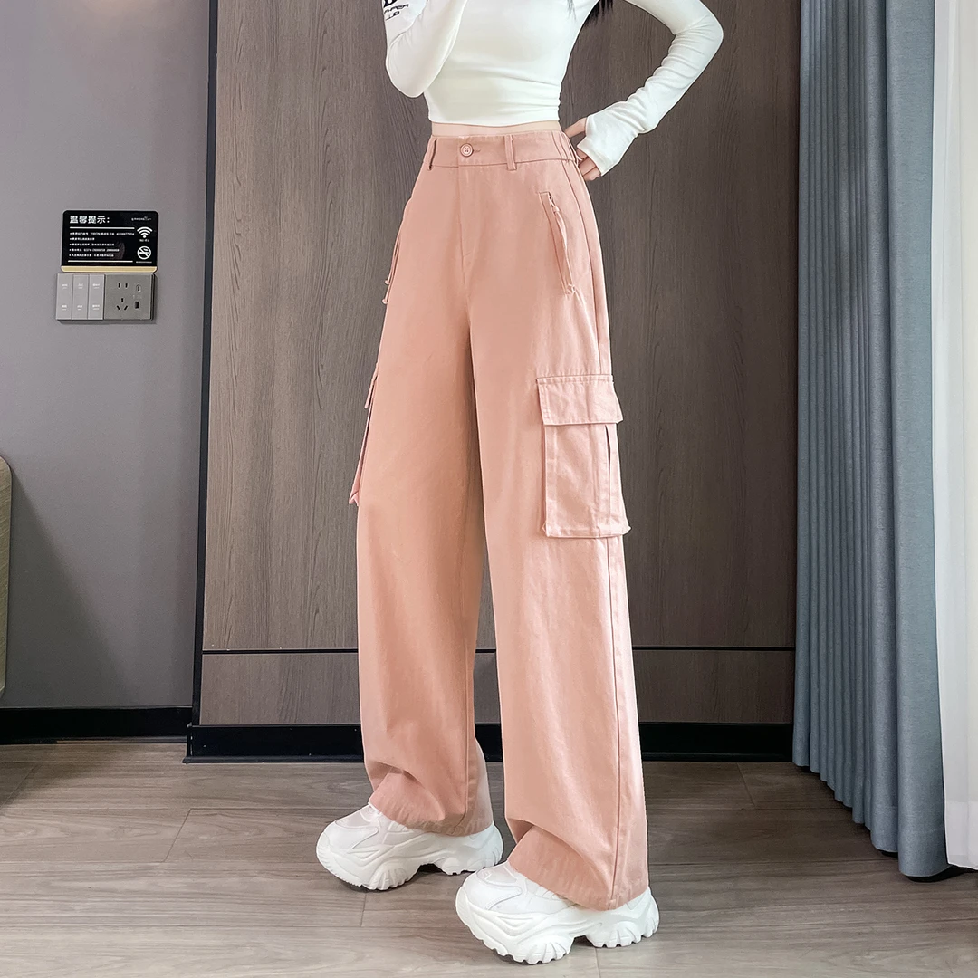 粉色美式工装裤女春秋2025新款高腰显瘦酷飒风垂感登山直筒运动裤