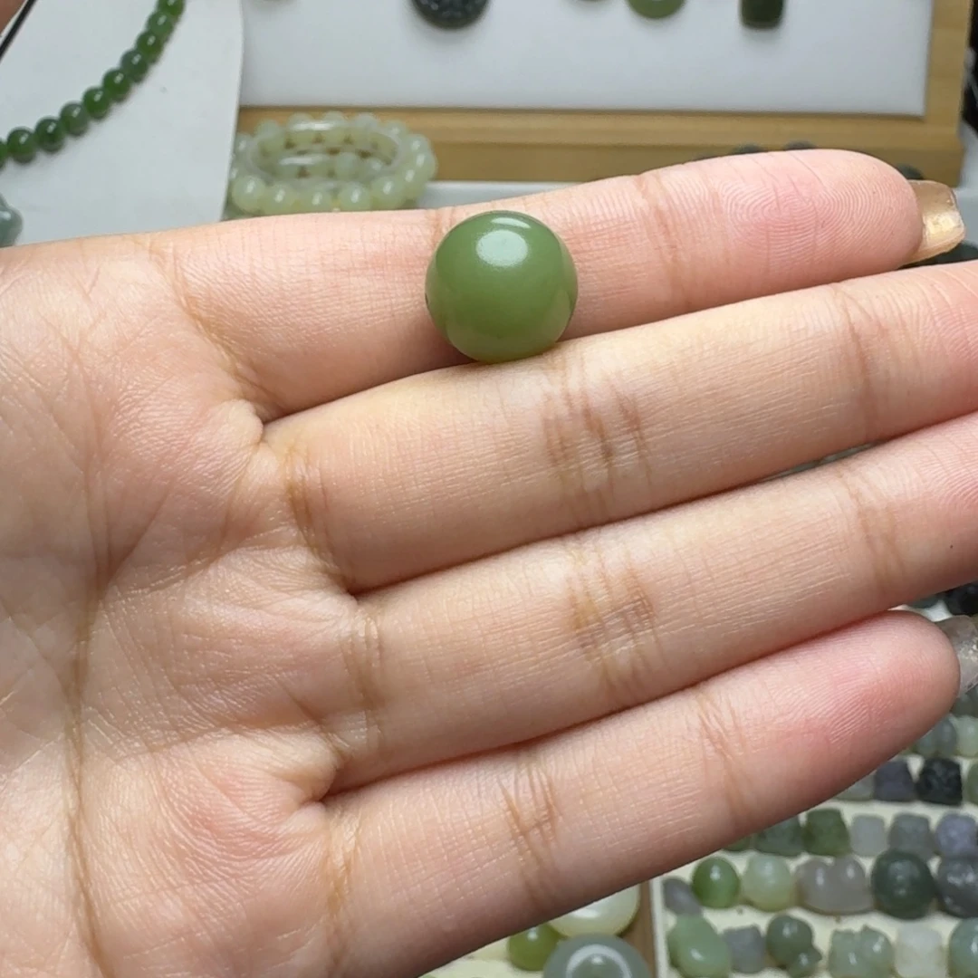 高***啡和田玉未镶嵌珠宝半成品和田玉湖水绿单珠14
