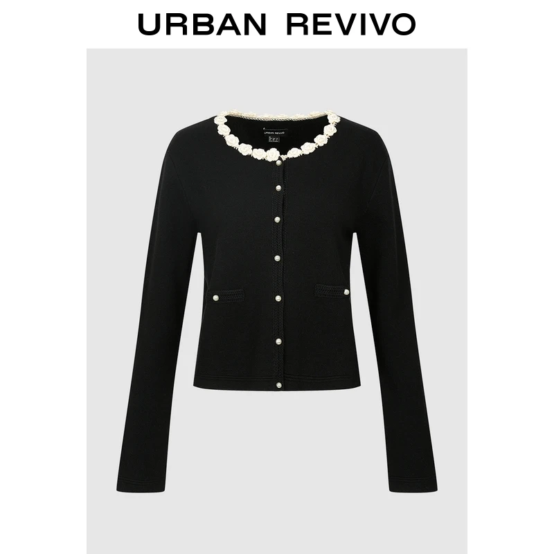 UR2025秋季新款女装立体花朵饰珍珠纽扣针织开衫UWG950277#
