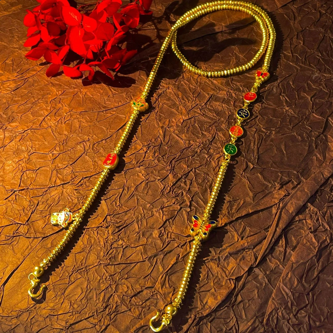 【晓韵专享】足金999 水贝硬金平安喜乐双勾项链 约60cm HJX073